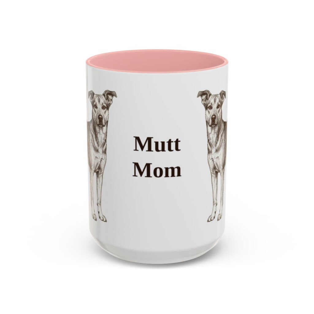 15oz Mutt Dog Mom Mug, Pink, front view