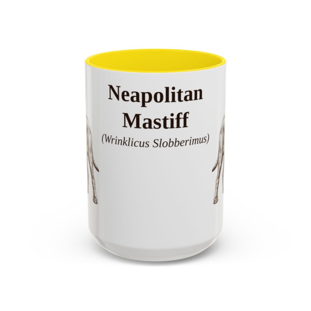 15oz Neapolitan Mastiff Latin Mug, Yellow, front view