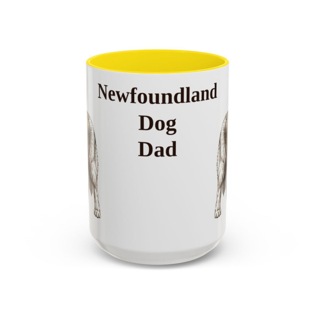 15oz Newfoundland Dog Dog Dad Mug, Yellow, front view