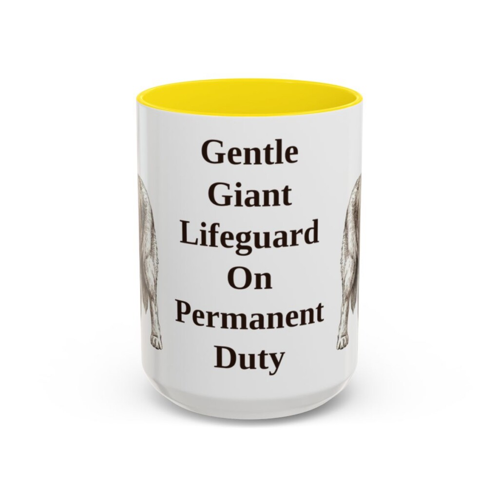 15oz Funny Newfoundland Dog Mug, Yellow, front view