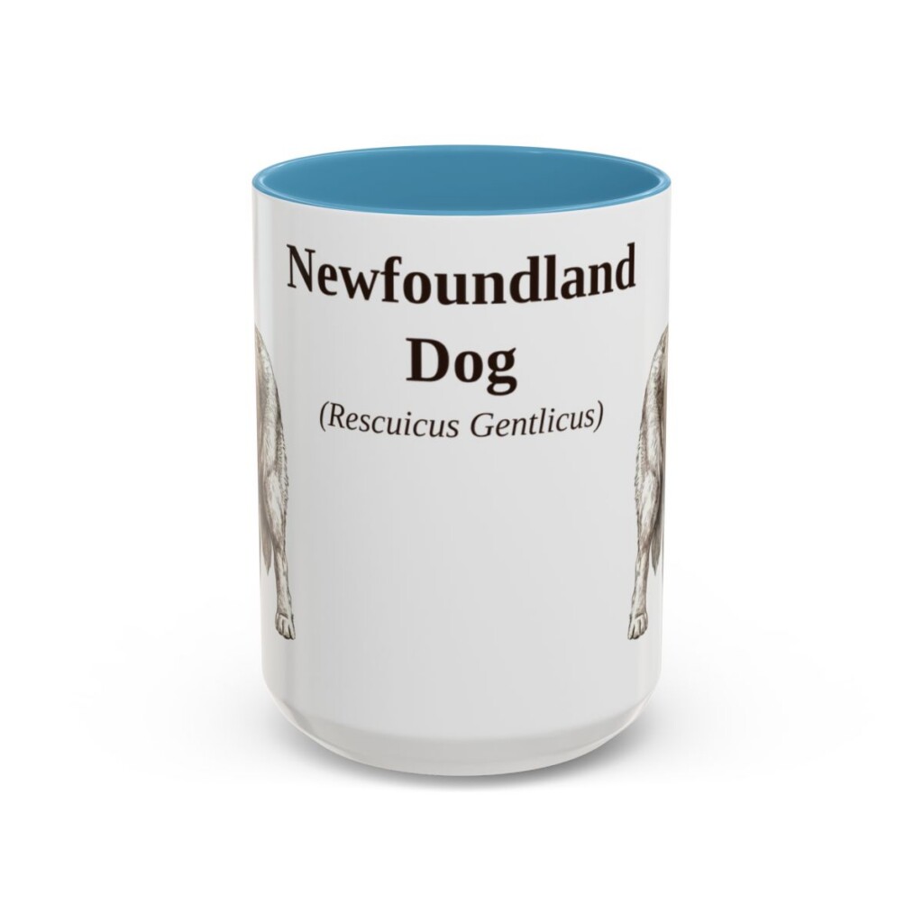 15oz-newfoundland-dog-mug-latin-light-blue 15oz Newfoundland Dog Latin Mug, Light Blue, front view