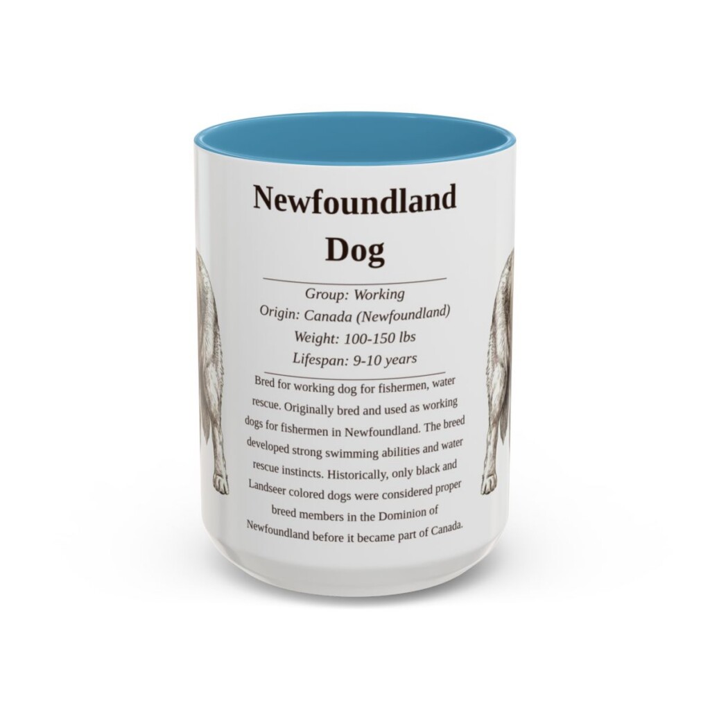 15oz Newfoundland Dog Mug, Light Blue, front view