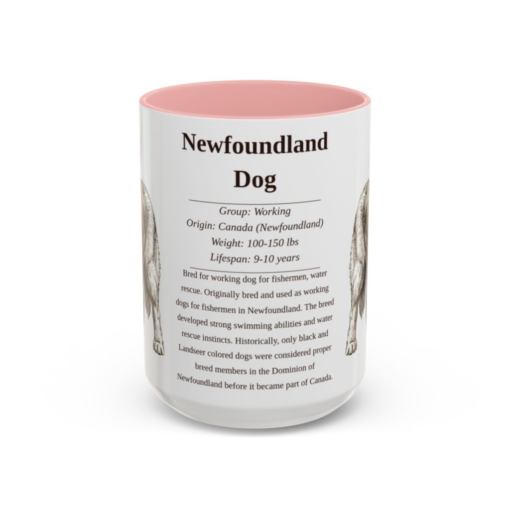 15oz Newfoundland Dog Mug, Pink, front view