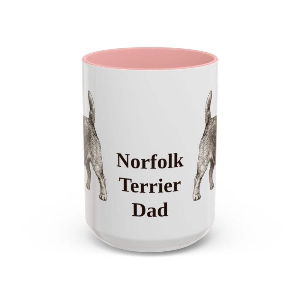 15oz Norfolk Terrier Dog Dad Mug, Pink, front view