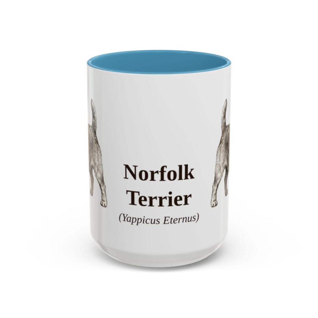 15oz Norfolk Terrier Latin Mug, Light Blue, front view