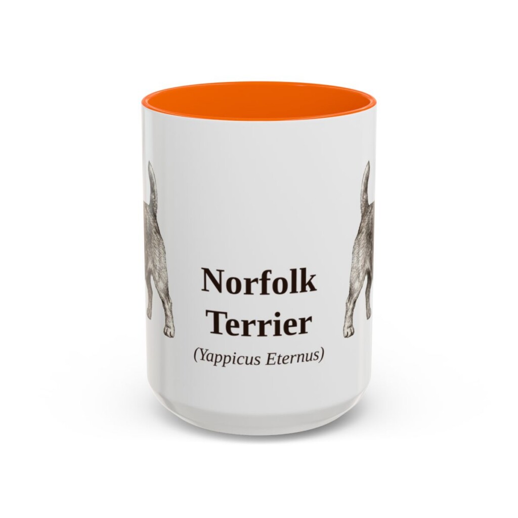 15oz Norfolk Terrier Latin Mug, Orange, front view