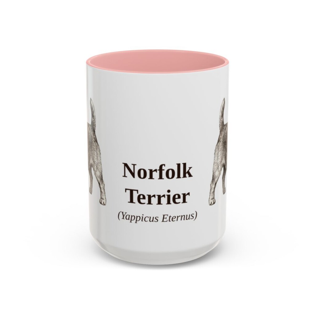 15oz Norfolk Terrier Latin Mug, Pink, front view
