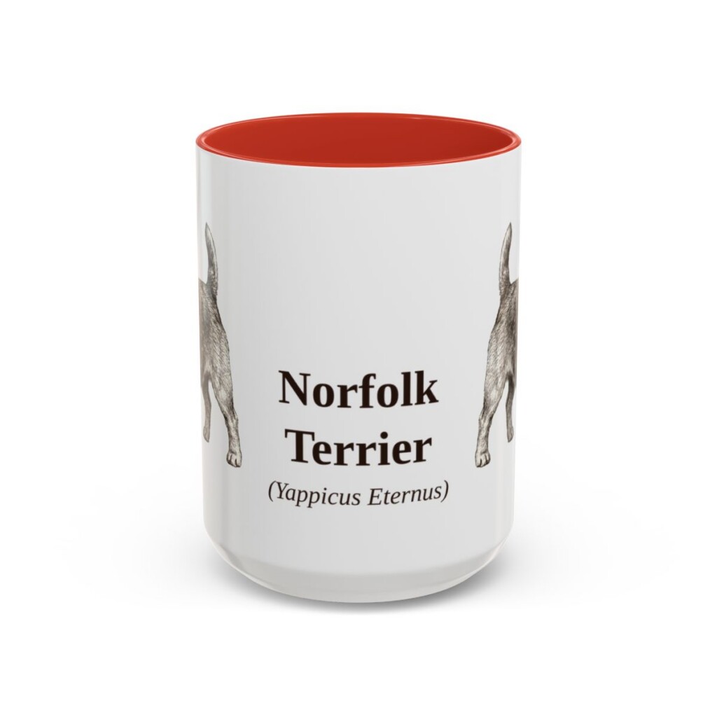 15oz Norfolk Terrier Latin Mug, Red, front view