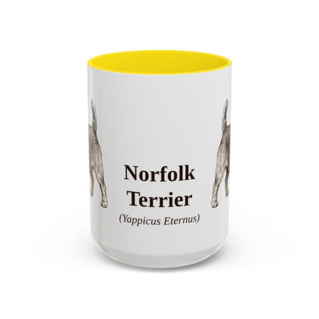 15oz Norfolk Terrier Latin Mug, Yellow, front view