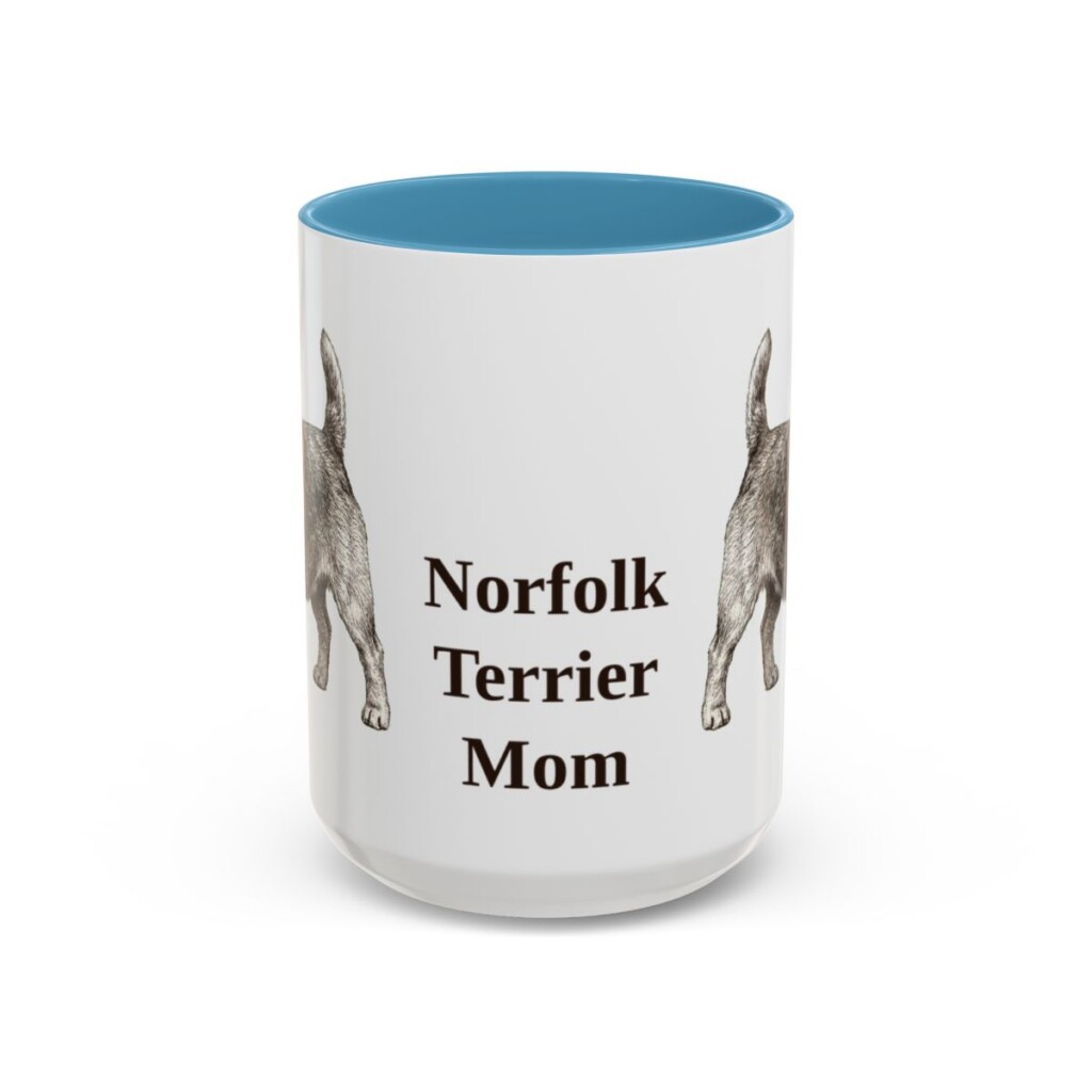 15oz Norfolk Terrier Dog Mom Mug, Light Blue, front view