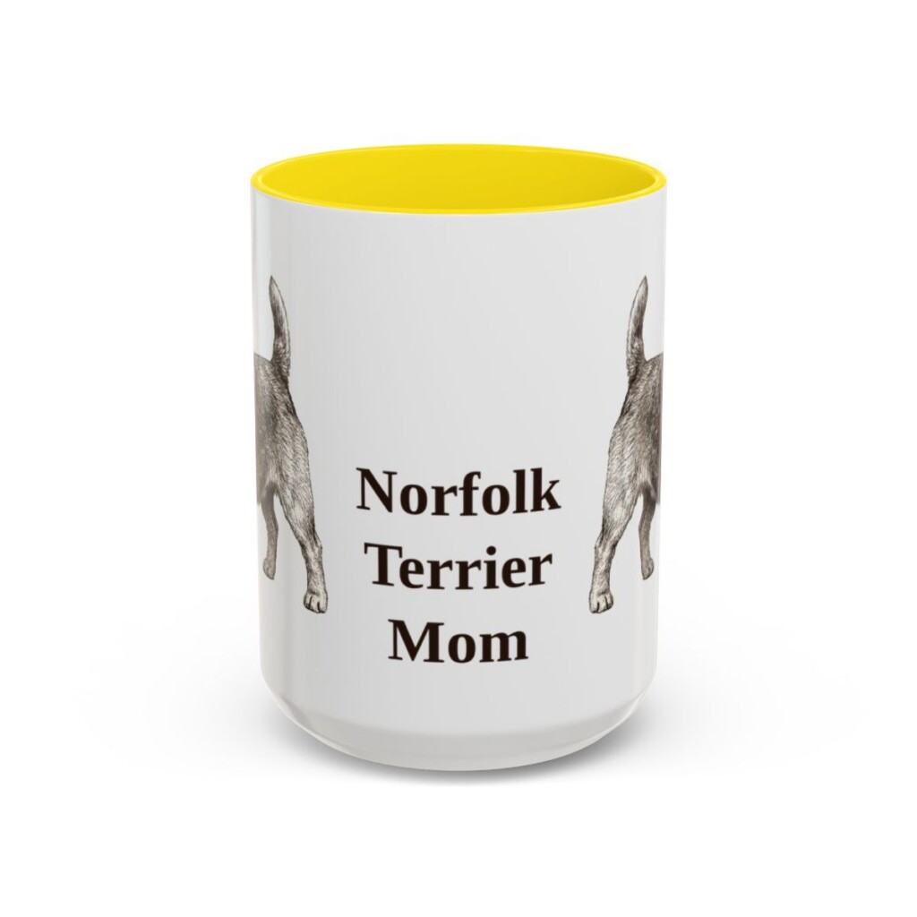 15oz Norfolk Terrier Dog Mom Mug, Yellow, front view