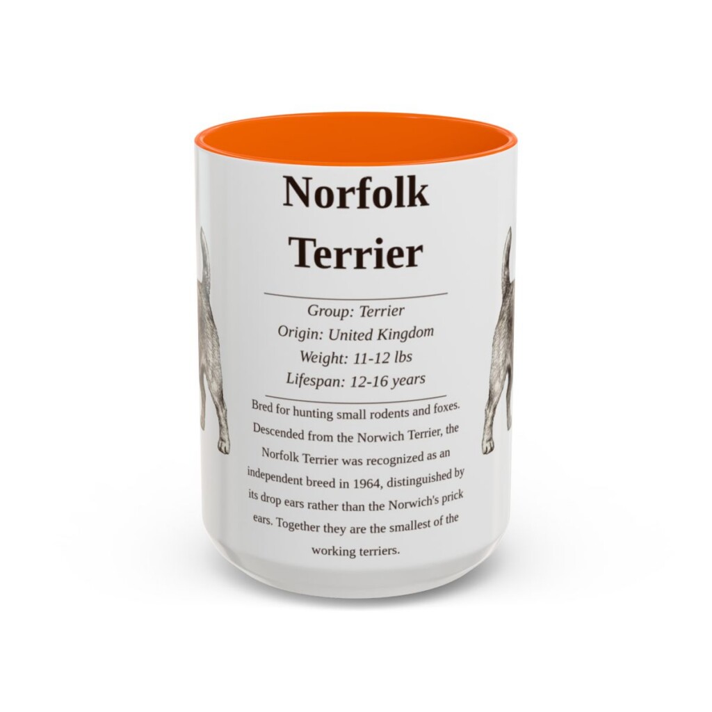 15oz Norfolk Terrier Mug, Orange, front view