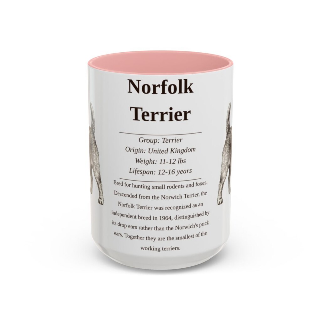 15oz Norfolk Terrier Mug, Pink, front view