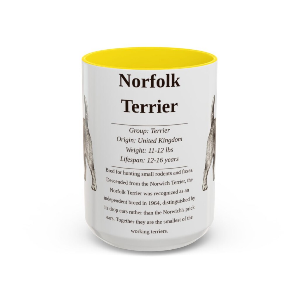 15oz Norfolk Terrier Mug, Yellow, front view