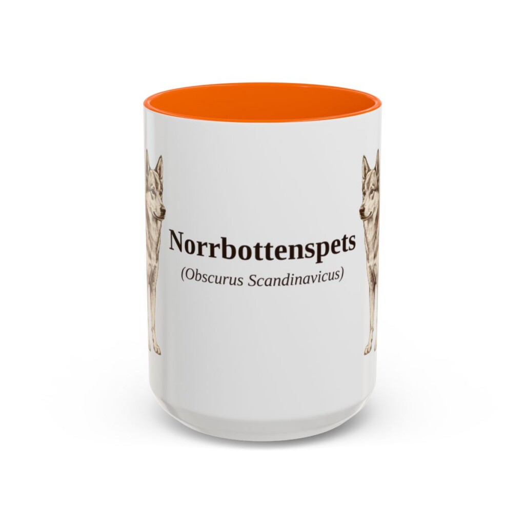 15oz Norrbottenspets Latin Mug, Orange, front view
