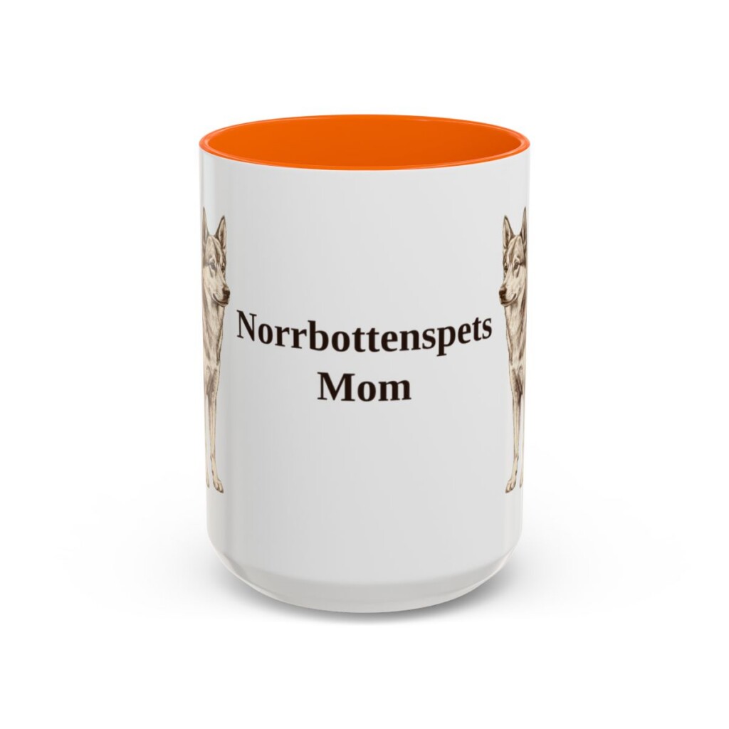 15oz Norrbottenspets Dog Mom Mug, Orange, front view