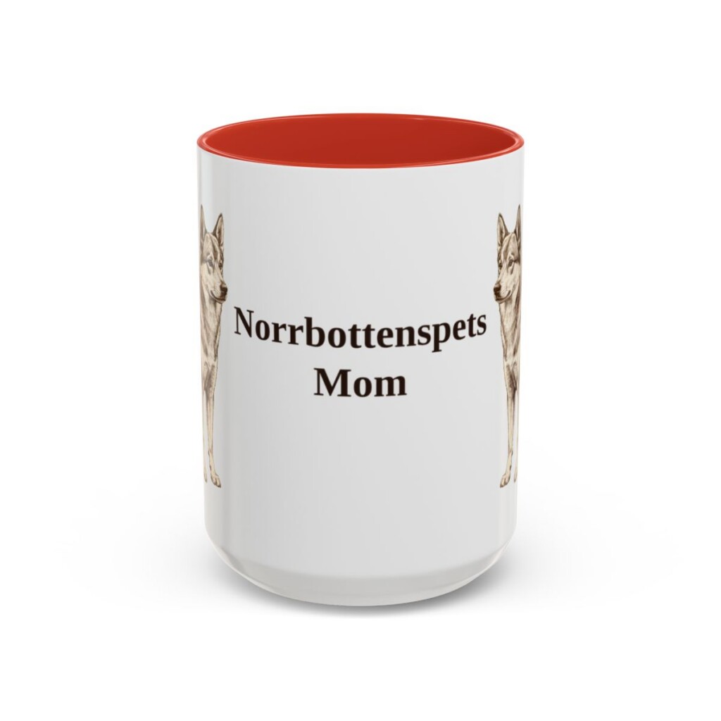 15oz Norrbottenspets Dog Mom Mug, Red, front view