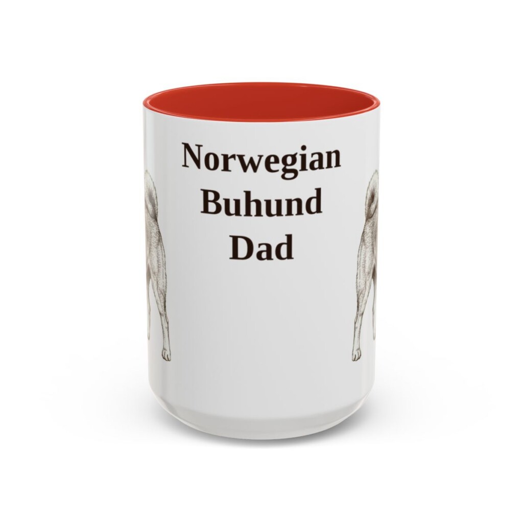 15oz Norwegian Buhund Dog Dad Mug, Red, front view