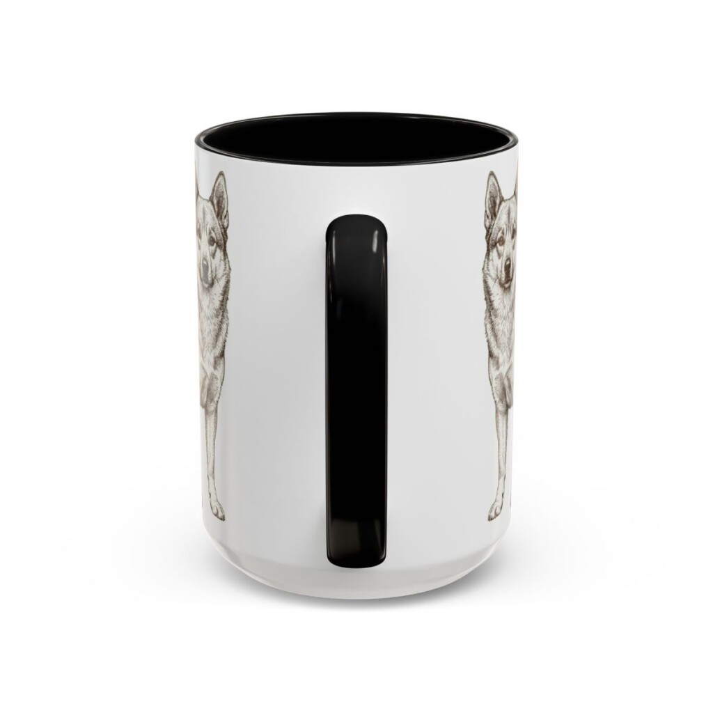 15oz Funny Norwegian Buhund Mug, Black, back view