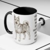 15oz Funny Norwegian Buhund Mug, Black, lifestyle photo