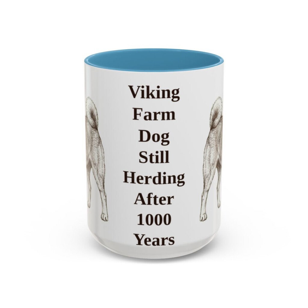 15oz Funny Norwegian Buhund Mug, Light Blue, front view