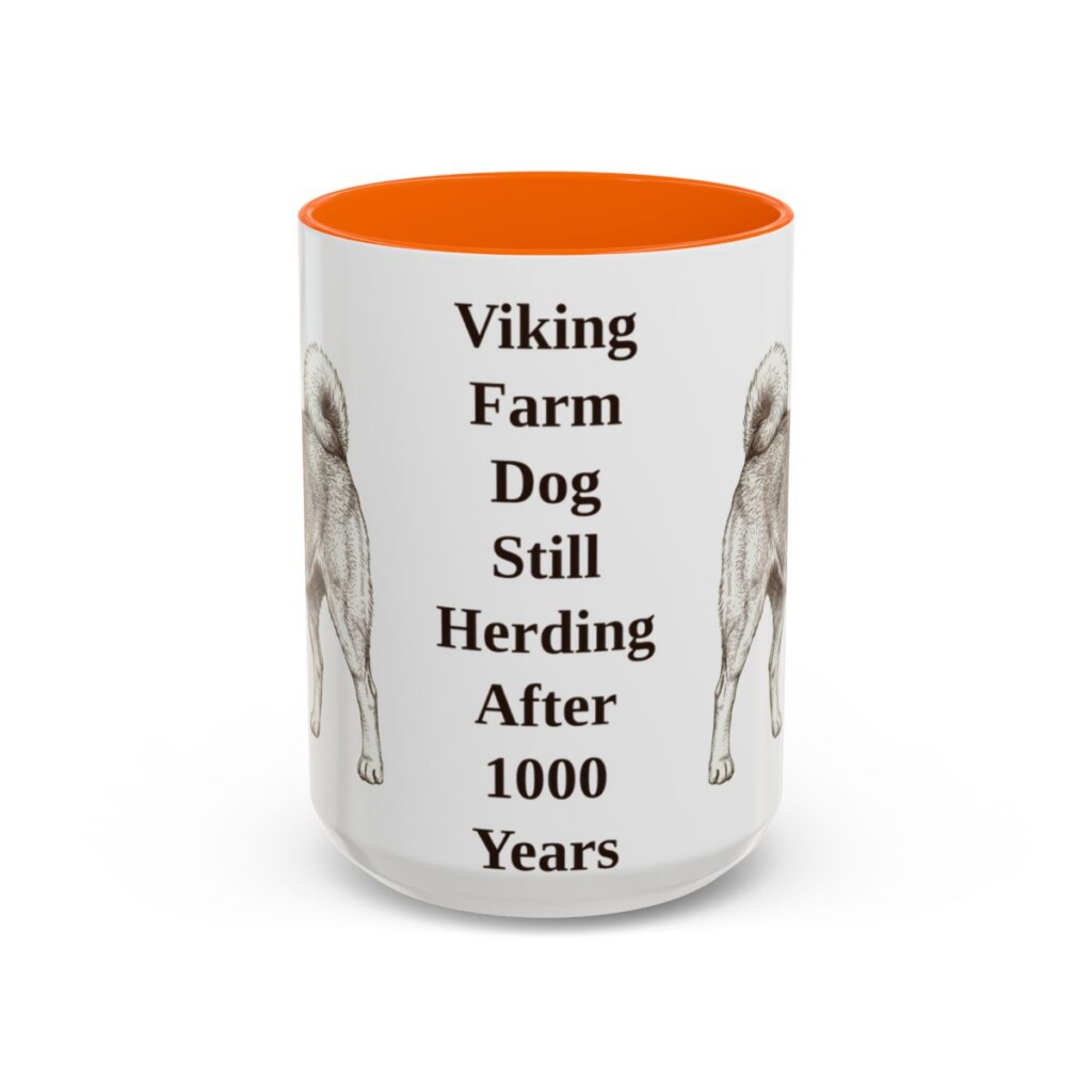 15oz Funny Norwegian Buhund Mug, Orange, front view
