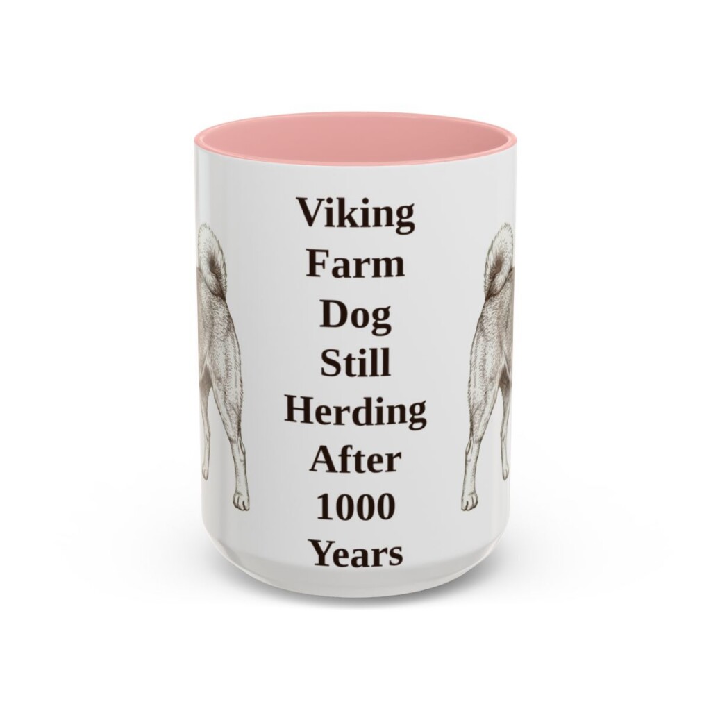 15oz Funny Norwegian Buhund Mug, Pink, front view