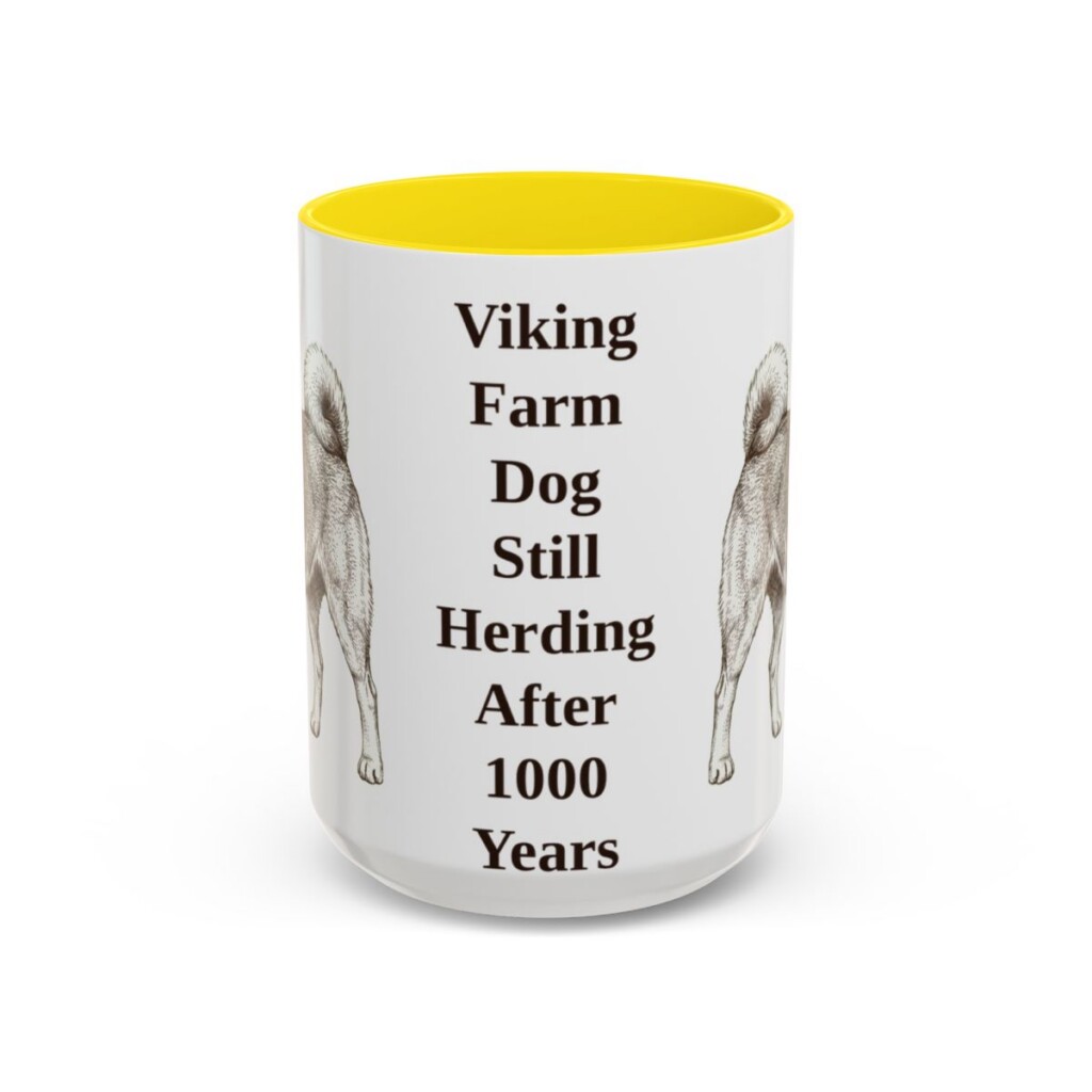 15oz Funny Norwegian Buhund Mug, Yellow, front view