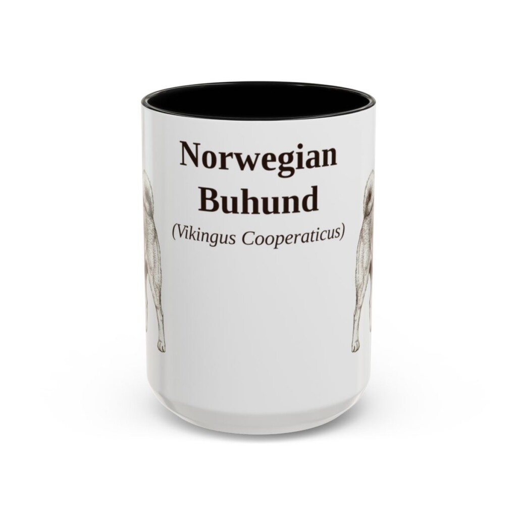 15oz Norwegian Buhund Latin Mug, Black, front view