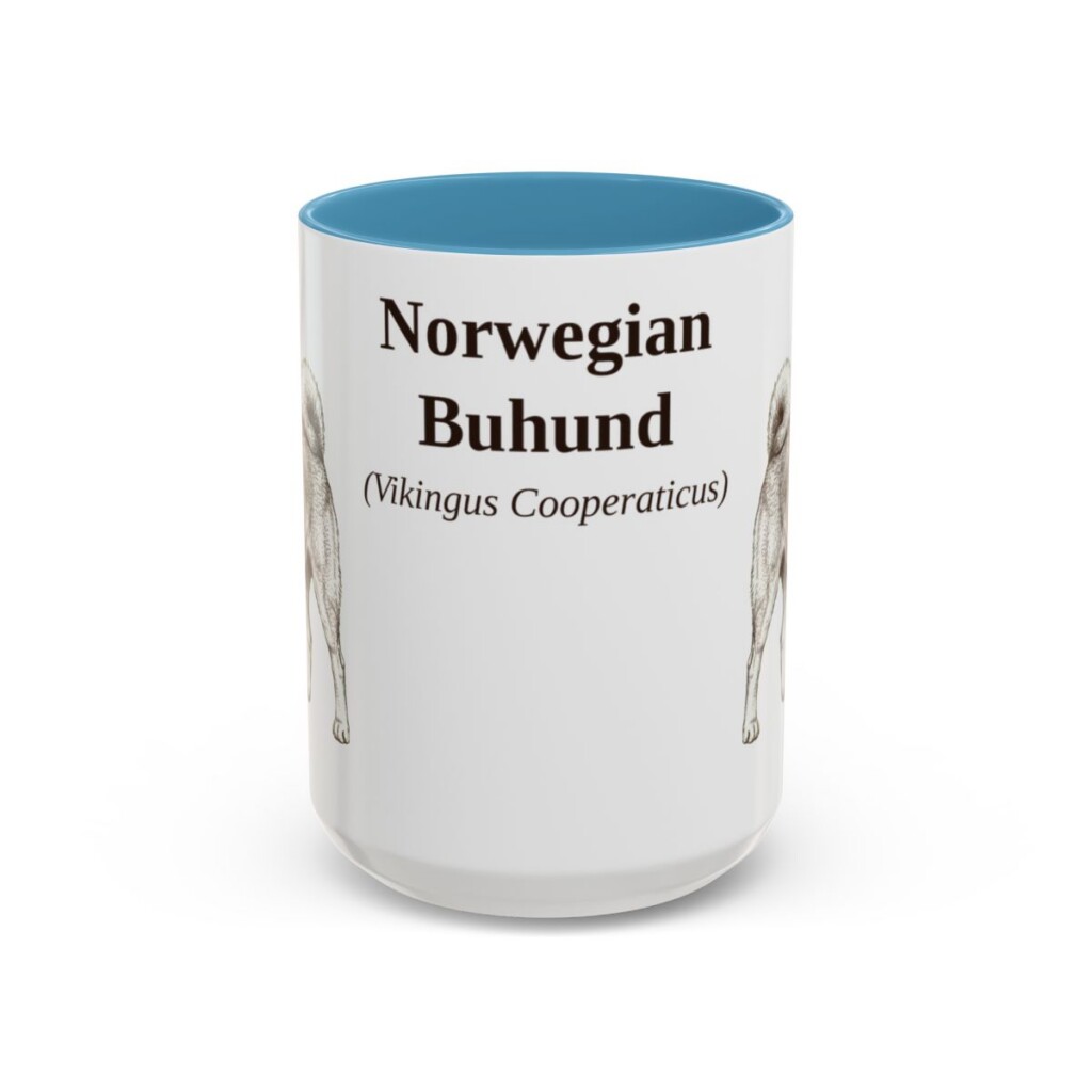 15oz Norwegian Buhund Latin Mug, Light Blue, front view