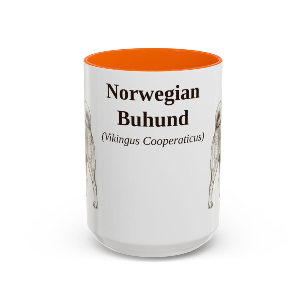 15oz Norwegian Buhund Latin Mug, Orange, front view