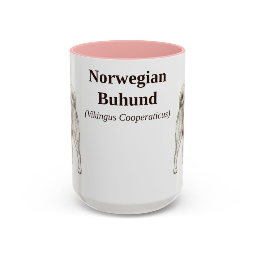 15oz Norwegian Buhund Latin Mug, Pink, front view