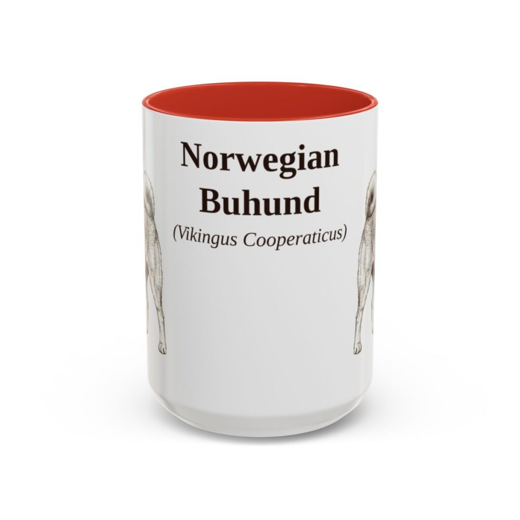 15oz Norwegian Buhund Latin Mug, Red, front view