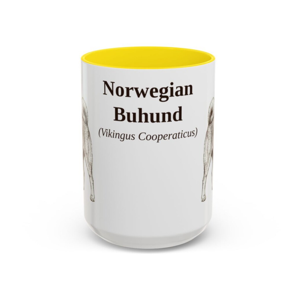 15oz Norwegian Buhund Latin Mug, Yellow, front view