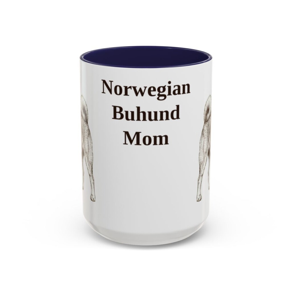 15oz Norwegian Buhund Dog Mom Mug, Navy, front view