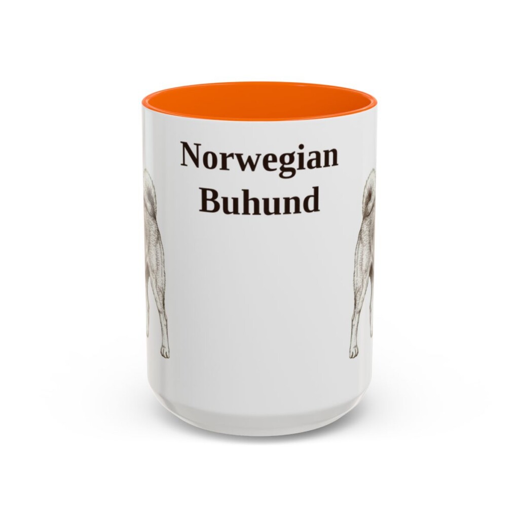 15oz Norwegian Buhund Mug, Orange, front view