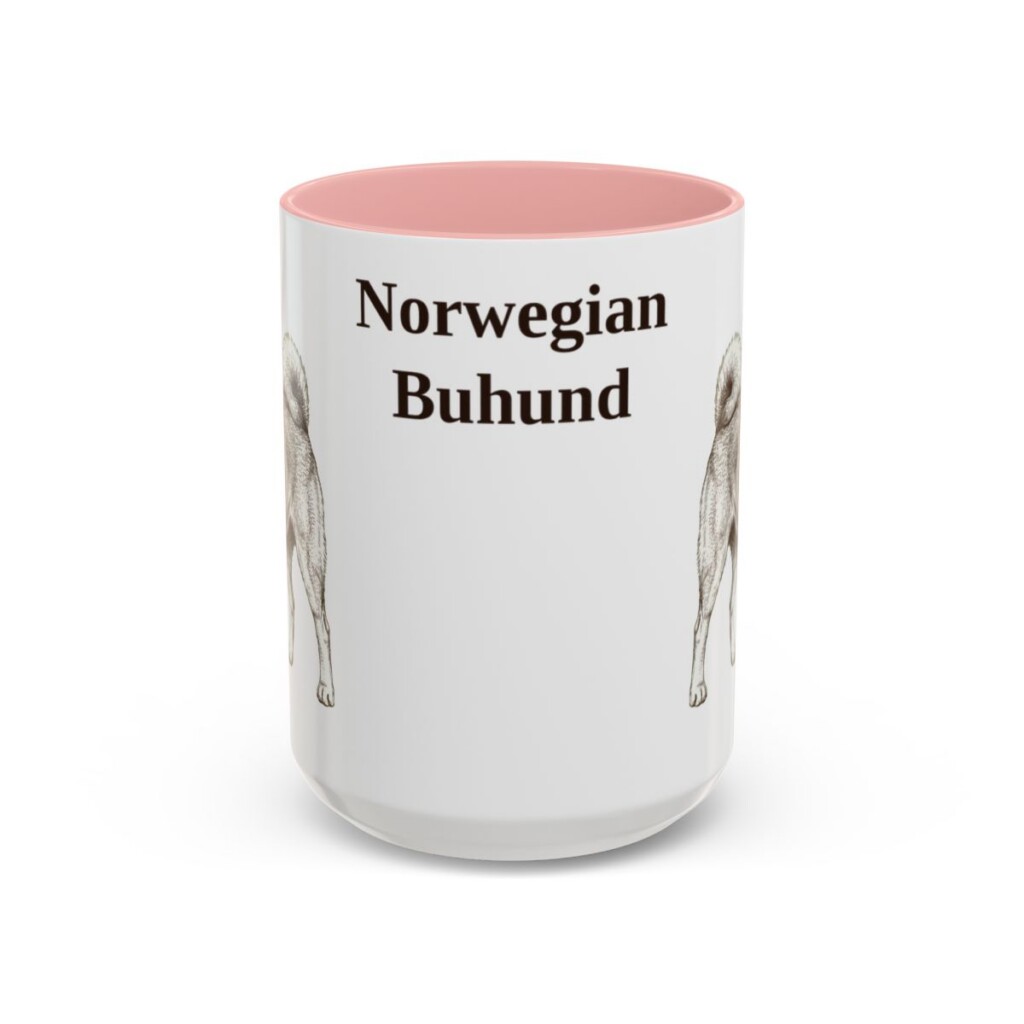 15oz Norwegian Buhund Mug, Pink, front view
