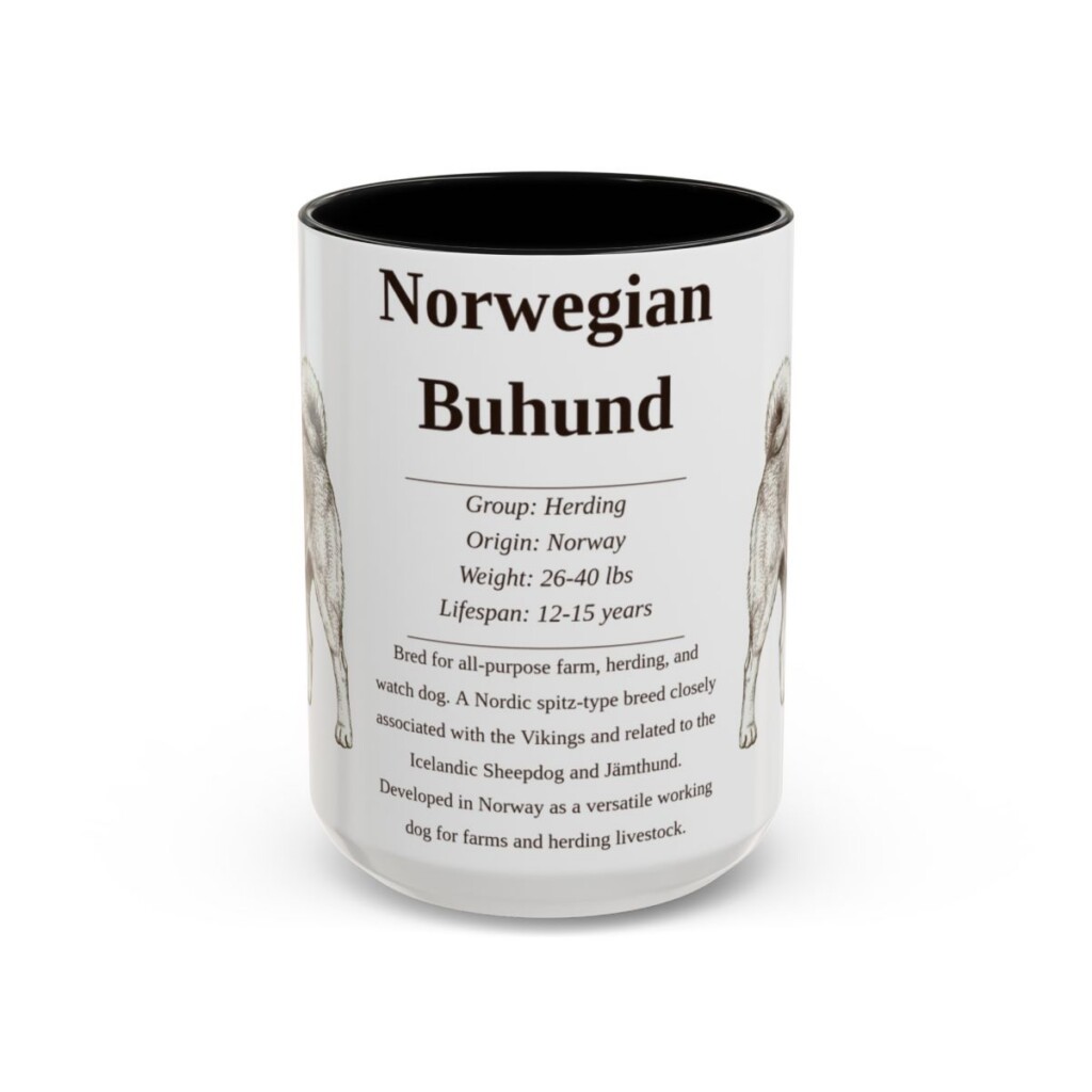 15oz Norwegian Buhund Mug, Black, front view