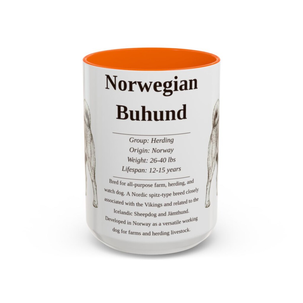 15oz Norwegian Buhund Mug, Orange, front view