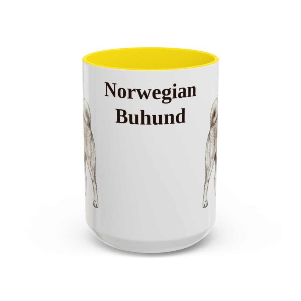 15oz Norwegian Buhund Mug, Yellow, front view