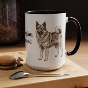 15oz Norwegian Elkhound Mug, Black, lifestyle photo