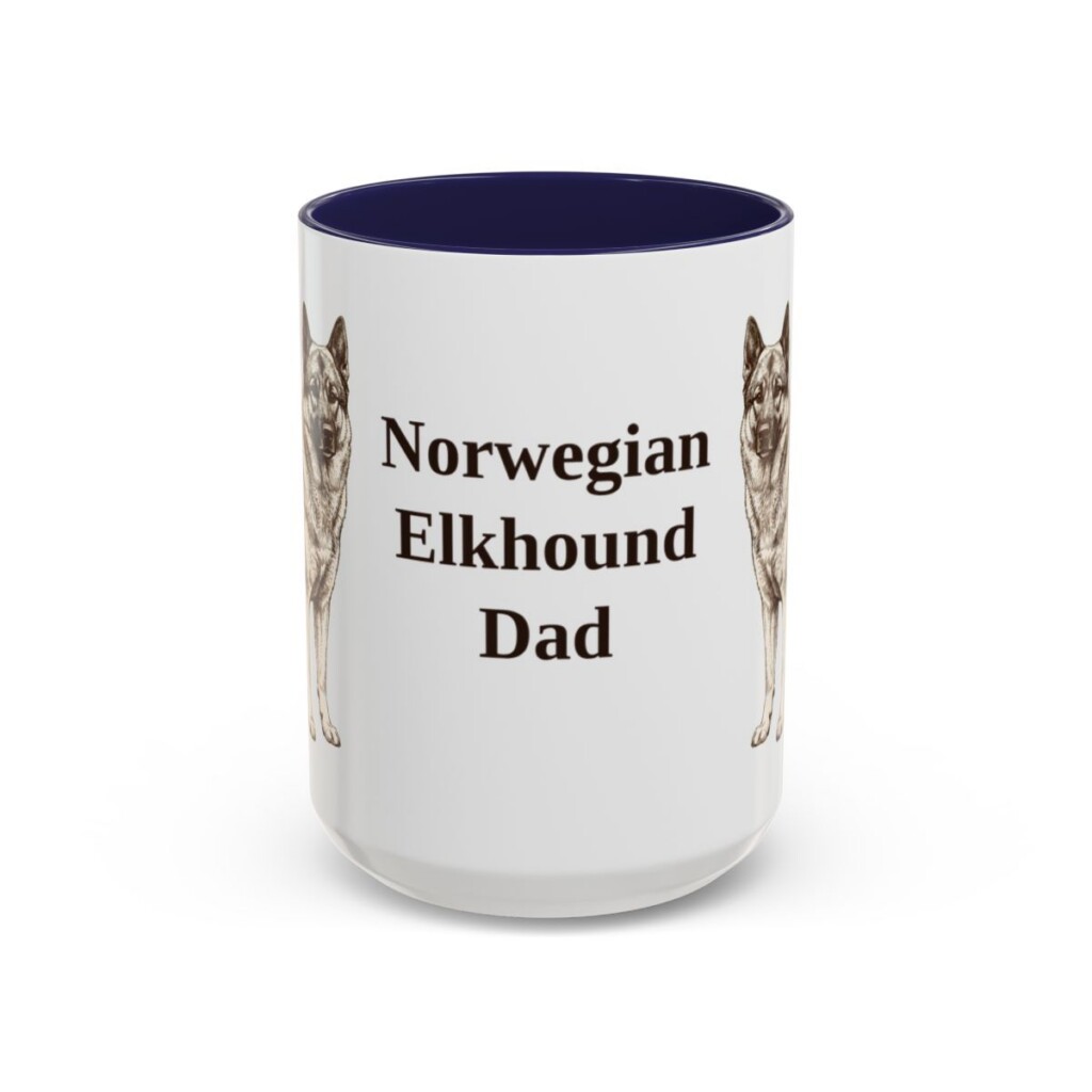 15oz Norwegian Elkhound Dog Dad Mug, Navy, front view