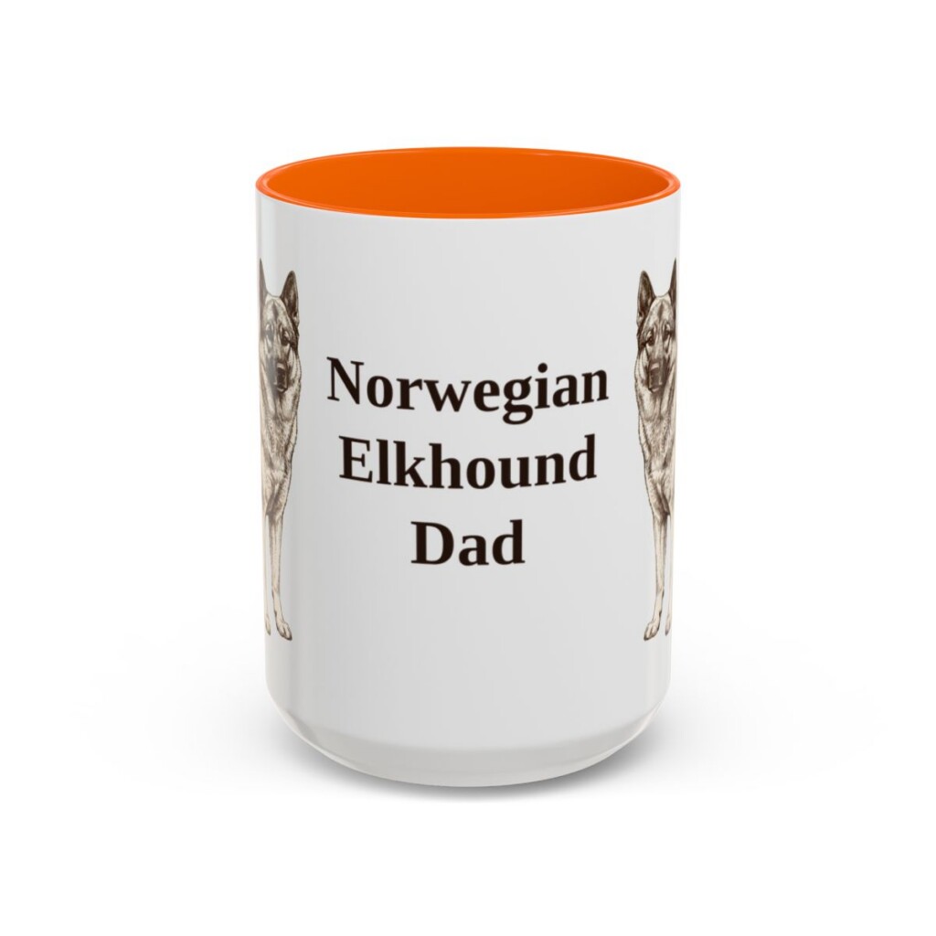 15oz Norwegian Elkhound Dog Dad Mug, Orange, front view