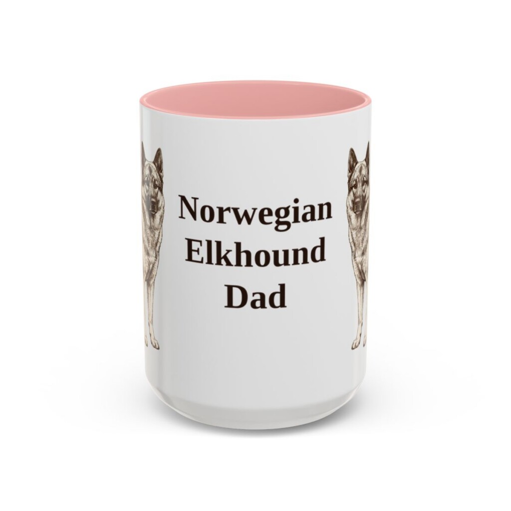 15oz Norwegian Elkhound Dog Dad Mug, Pink, front view