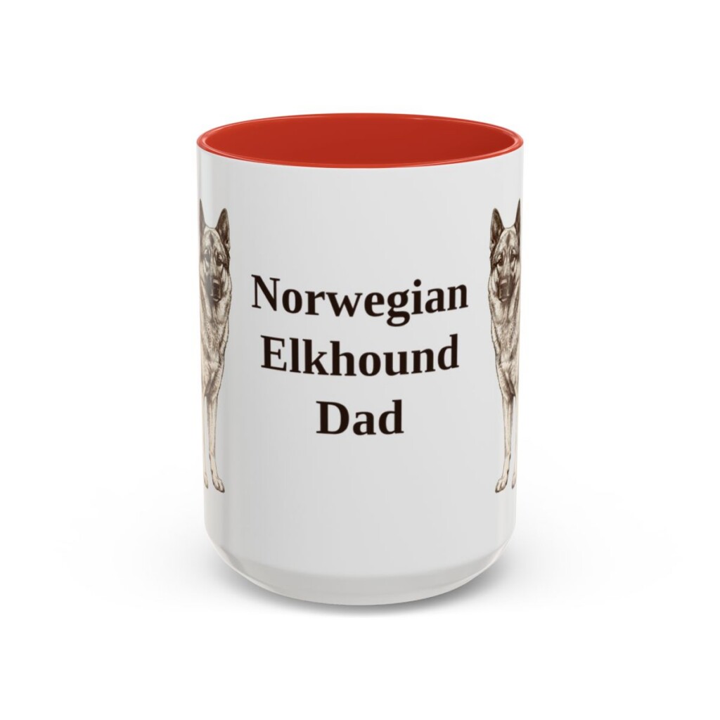 15oz Norwegian Elkhound Dog Dad Mug, Red, front view