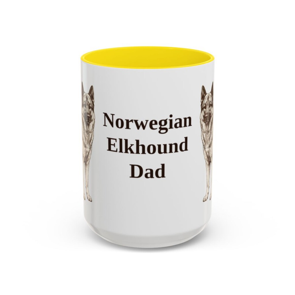 15oz Norwegian Elkhound Dog Dad Mug, Yellow, front view