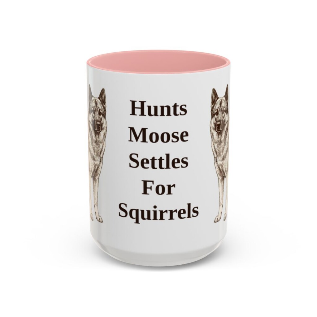 15oz Funny Norwegian Elkhound Mug, Pink, front view