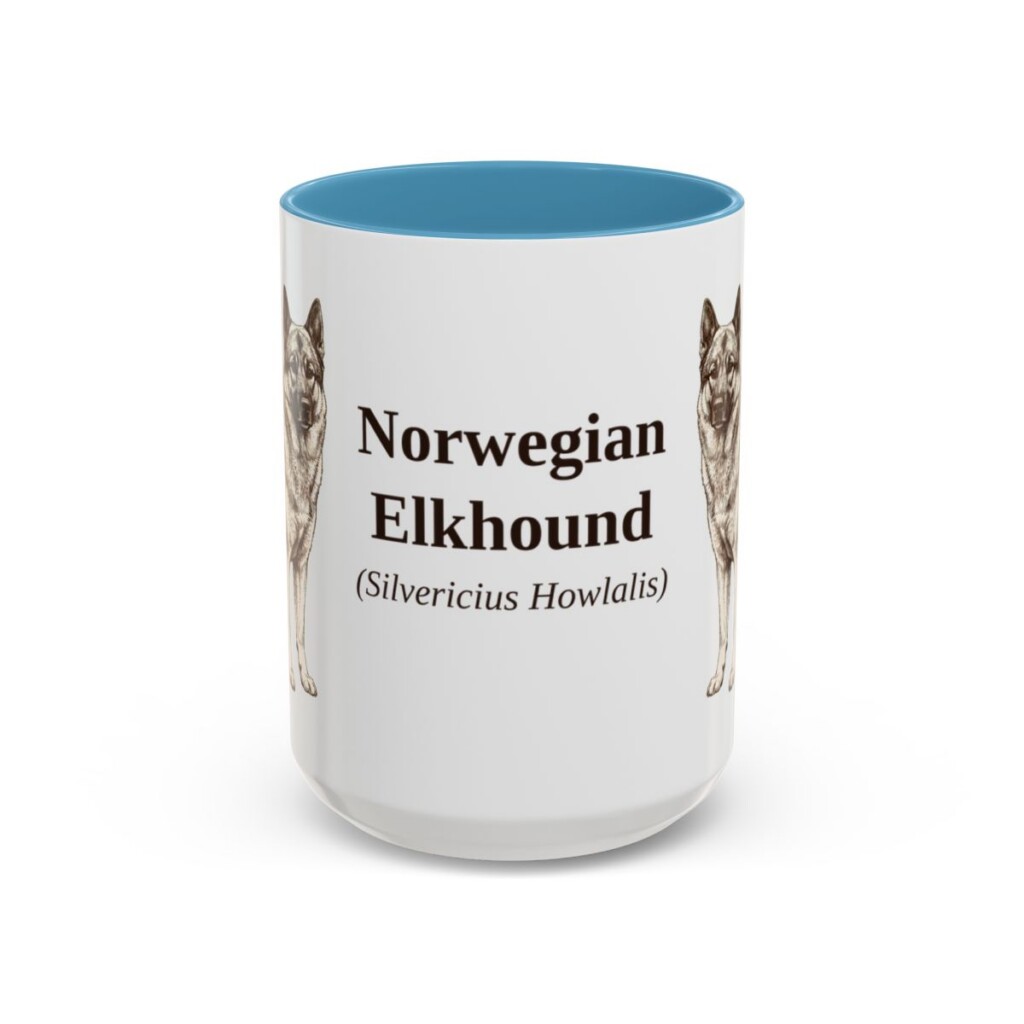 15oz-norwegian-elkhound-mug-latin-light-blue 15oz Norwegian Elkhound Latin Mug, Light Blue, front view