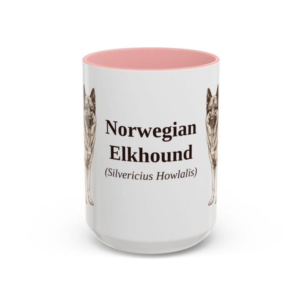 15oz-norwegian-elkhound-mug-latin-pink 15oz Norwegian Elkhound Latin Mug, Pink, front view