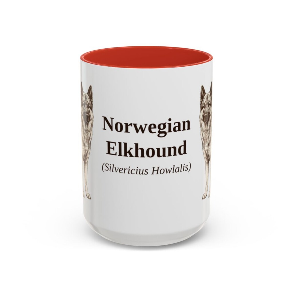 15oz-norwegian-elkhound-mug-latin-red 15oz Norwegian Elkhound Latin Mug, Red, front view